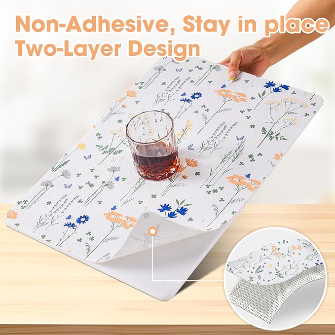ALIUNI Drawer and Shelf Liner, Non-Slip Kitchen Cabinet Liners Non-Adhesive Thick Strong Grip Waterproof Washable Mats Protect Dresser Shelves Cupboard Bathroom Cabinets, Flower, 12 in X 10 FT