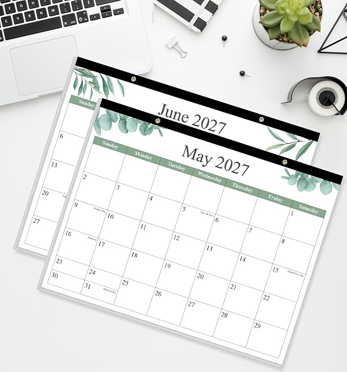 Desk Calendar 2026 - Calendar 2026-2027 from January 2026 to June 2027, 18 Months Calendar with Thick Paper for Office, Home, School Organizing, 14.5" X 11.5", Leaf