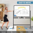 MaxGear Large Black Rolling Whiteboard on Wheels, 48" x 32" Double-Sided Magnetic Dry Erase Board with Stand, Reversible Standing Whiteboard Easel with Aluminium Frame for Office, School, Black