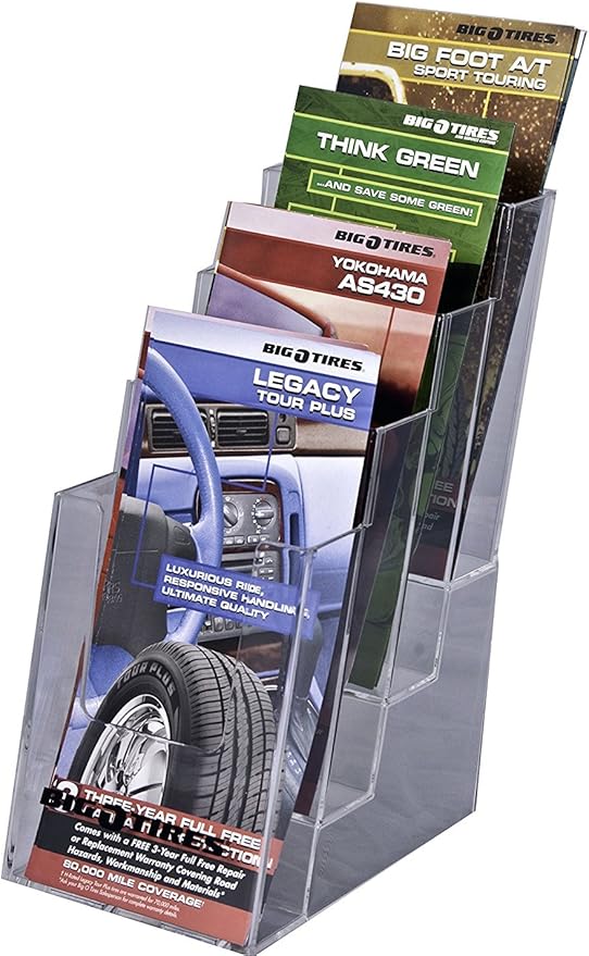 Clear-Ad - LHF-S104 - Acrylic Slant Back 4 Tier Trifold Brochure Display in Bulk - Plastic Literature Holder for Flyers, Booklets, Bills, Mail, Letters, Cards, Pamphlets, Maps (Pack of 18)