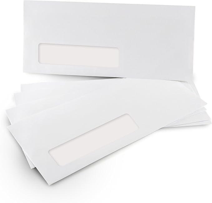 Aimoh 250#10 Custom Printed Single Left Window Envelopes - Text and Logo Customization - Gummed Closure - Size 4-1/8x9-1/2 Inches -24LB-250 Count (7-35410-250)