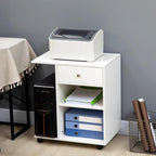 Zateety Mobile Printer Stand, Rolling File Cabinet Cart with Wheels, Adjustable Shelf, Drawer and CPU Stand, White
