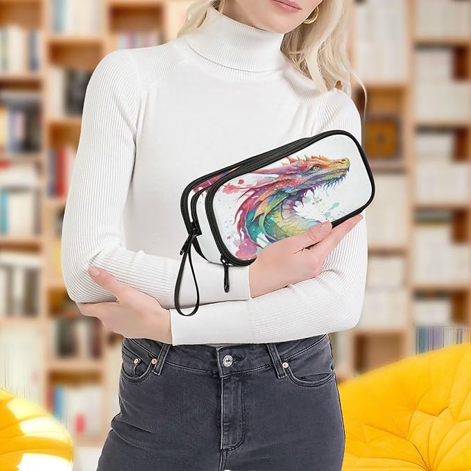BOENLE Watercolor Dragon Pencil Case Box Boys Girls Large Pencil Pouch with Zipper Compartments Big Capacity Stationery Pen Bag Organizer for Kids Teens Adults School Office