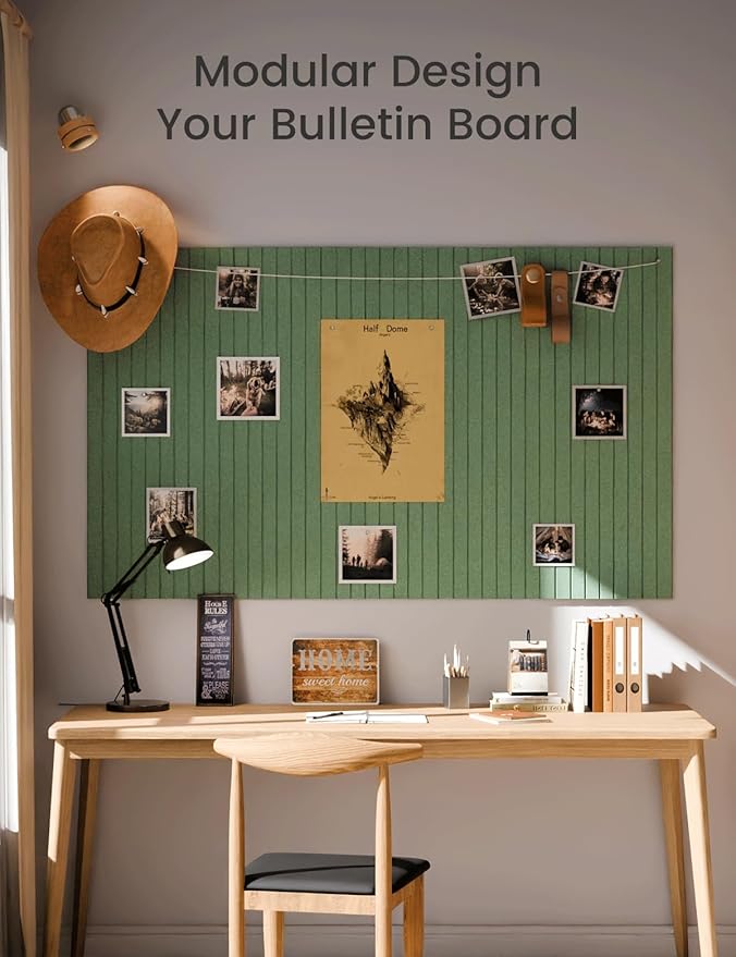 Large Felt Bulletin Board 48" x 36" Cork Board Alternative-12 Pack with 70 Safe Removable Adhesive Tabs, Cork Boards for Walls Cork Board for Home Office Classroom Pin Board-Moss Green
