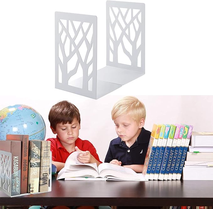 MSDADA Bookends, Book Ends for Shelves, Bookends for Office, Book Ends for Heavy Books, Book Shelf Holder Stand Home Decorative，Metal Bookend Supports, Book Stoppers, White(4 Pairs)