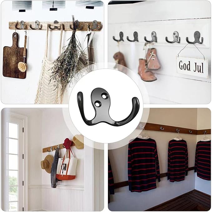 ZAYBOD 12 PCS Heavy Duty Coat Hooks - Wall Mounted Hooks for Coats, Backpacks, Robes & Hats - Includes 24 Screws