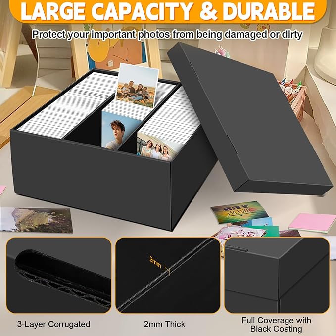 REAQUE 3 Pack Photo Storage Boxes for 4" x 6" Pictures, 3-Compartment Portable Photo Organizer Boxes with Lids, Craft Supply Container for Stickers, Scrapbooking, Stamps, Seeds, Memory Keepsakes