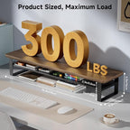 NestNeat Dual Monitor Stand, 35.4 Inch Monitor Stand Riser for 2 Monitors, 2 Tiers Wood Desk Shelf with Storage, Desktop Organizer Stand for Computer, Laptop, Printer, TV (Black Walnut, 35.4in)