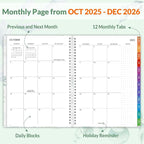 SUNEE 2026 Planner, Weekly and Monthly Calendar Planner, January 2026-December 2026, Daily Agenda with Tabs, Note Pages, Spiral Binding, 8.5"x11", Leaf