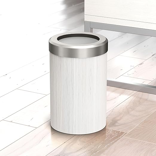 Round Wastebasket 11.875" H White Oak/Satin Nickel Lid
