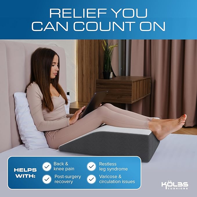 Kolbs Leg Elevation Pillow for After Surgery | Flat Top Bed Wedge Bolster Pillow for Legs | Foot, Knee, Ankle Elevation Post Surgery (Flat Top 7" Height)