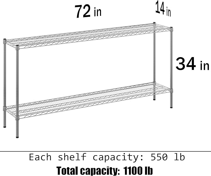 Regal Altair 14" Deep x 72" Wide x 34" Height Wire Shelving Kit | 2-Tier | NSF Commercial Storage Rack Unit