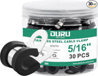 OURU 30pcs 5/16 Inch Stainless Steel Cable Clamps,Rubber Coated Cushioned Insulated Cable Clamp,Automotive Cable Wire Clamps,Pipe Clamps,Metal Clamp for Tube,Lines,Wire Cord Installation(Black,8mm)