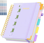 XYark Line Hardcover Spiral Notebook with Removable Dividers Tabs & Ruler, 5 Subject Notebook College Ruled, 300 Page, Large 8"x10" B5 Notebooks for Work School, Lined Journal for Women & Men, Light Purple