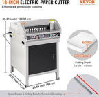 VEVOR Electric Hydraulic Paper Cutter, Heavy Duty Paper Cutter Machine, 1.57 in / 40 mm Cutting Thickness, 18 in / 457.2 mm Cutting Width, Industrial Paper Trimmer with Button Control