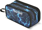 BOENLE Custom Dark Blue Electric Lightning Pencil Case Box Boys Girls Personalized Name Large Pencil Pouch Stationery Pen Bag Organizer for Kids Adults School Office