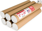 Paclord 3" x 18" Heavy-Duty Reinforced Cardboard Mailing Tube, Pack of 6 Tubes with 12 Caps – Secure USPS Approved – Great for Shipping and Storing of Prints, Artwork, Posters or Documents