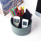 Hennaja Round Leather Art Supply Organizer,Remote Control Holder,360 Degree Spinning,Multi-Functional Pencil Holder,4 Compartments Desktop Stationary Organizer(1-Crazy Green)