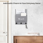 Lucundm Mail and Key Holder - Decorative 9.8" x 12.5" Wall Key Hanger with 2 Mail Organizer Slots and 3 Hooks - Real Paulownia Wood with Keyhole Brackets, Hardware and Instructions (Gray)