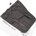 MAKER AND MARKET Small Embroidery 4.5 Inch Scissors Set of 2 Kit - Mini Double Bend Offset Duckbill and Double Bend Long Applique Needlepoint Blade with Pouch Sleeve (Black)