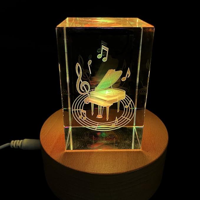 XINDAM 3D Piano Paperweight Laser Etched in Crystal Glass Cube for Graduation Christmas Birthday Valentine's Day