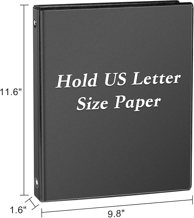 CIXILDTS 1-inch Round Ring Binder, Durable 1" 3 Ring Binder Fit Letter Size Paper, Black, 24-Pack
