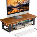 NestNeat Monitor Stand Riser, 24 Inch Computer Monitor Stand for Desk, 2-Tier Wood Desk Shelf Organizer with Storage, Desktop Stand for Laptop/Screen/PC/Printer, Ergonomic Home Office Monitor Stand