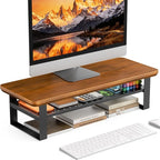 NestNeat Monitor Stand Riser, 24 Inch Computer Monitor Stand for Desk, 2-Tier Wood Desk Shelf Organizer with Storage, Desktop Stand for Laptop/Screen/PC/Printer, Ergonomic Home Office Monitor Stand