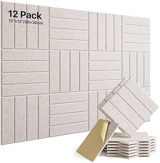 Lunarthos Felt Wall Tiles,12 Pack 12"x12"x0.4" Cork Borad Tiles with Self Adehesive Backing，Soundproof Corkboards for Office Home School（Camel）