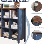 Joaxswe 9 Cube Bookcase, Farmhouse 47 Inch Wide Navy Blue Bookshelf, Wooden 3 Tier Display Large Open Book Shelf, Vintage Horizontal Book Case for Home Office, Cubby Storage Cabinet for Living Room
