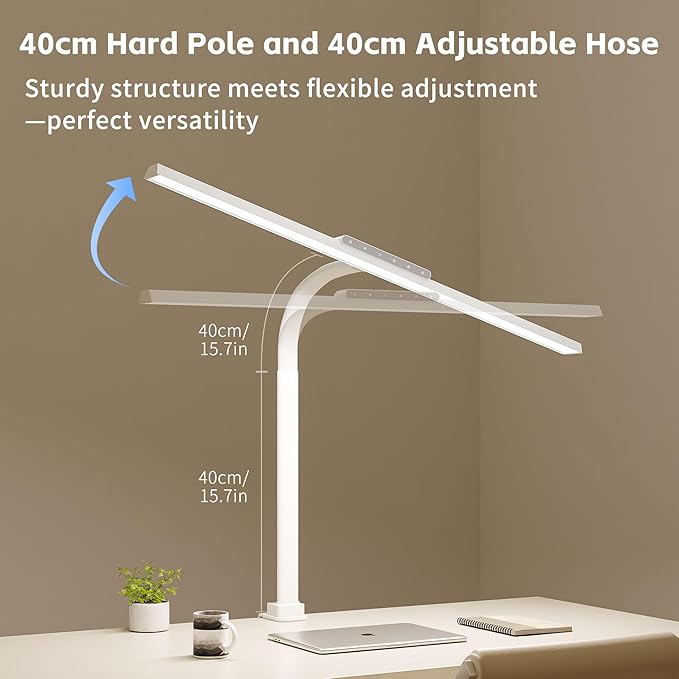 Desk Lamp with Clamp, LED Eye-Caring Clip on Desk Lights for Home Office, Tall Touch Control Dimmable Computer Light with Color Changing, 24W Brightest Architect Desktop Lamp for Screen, White