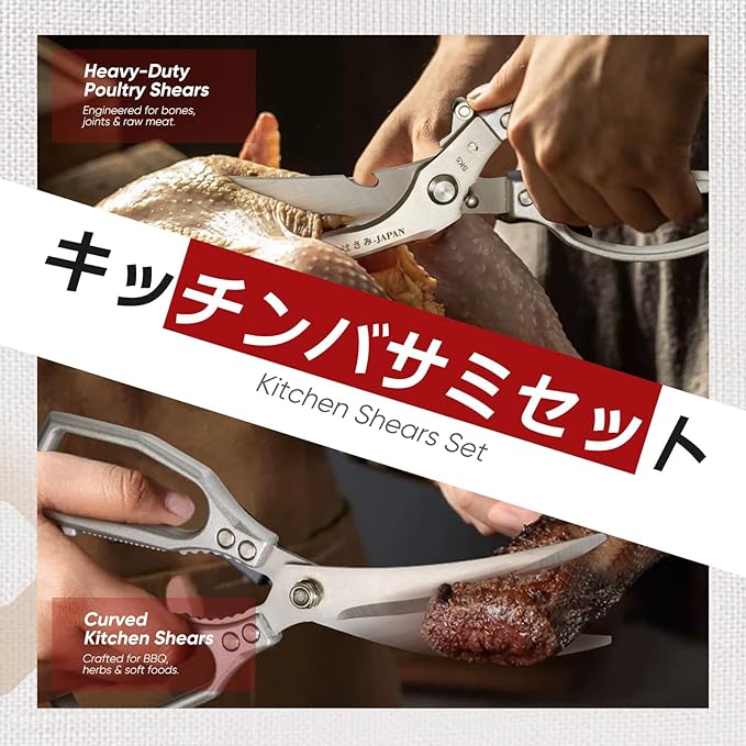 TIVOLI Kitchen Scissors Set Silver,Japanese Stainless Steel Kitchen Shears for Food, Heavy Duty Poultry Shears,Meat Scissors for Chicken Bones,Korean BBQ and Turkey,Ideal Gift
