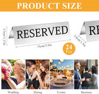 Aemygo 24 Pcs Metal Reserved Table Signs, Silver Table Top Reserved Sign for Restaurants, Double Sided Tent Guest Reservation Table Seat Sign for Wedding, Party, Ceremony, Events(5.91" x 3.15")