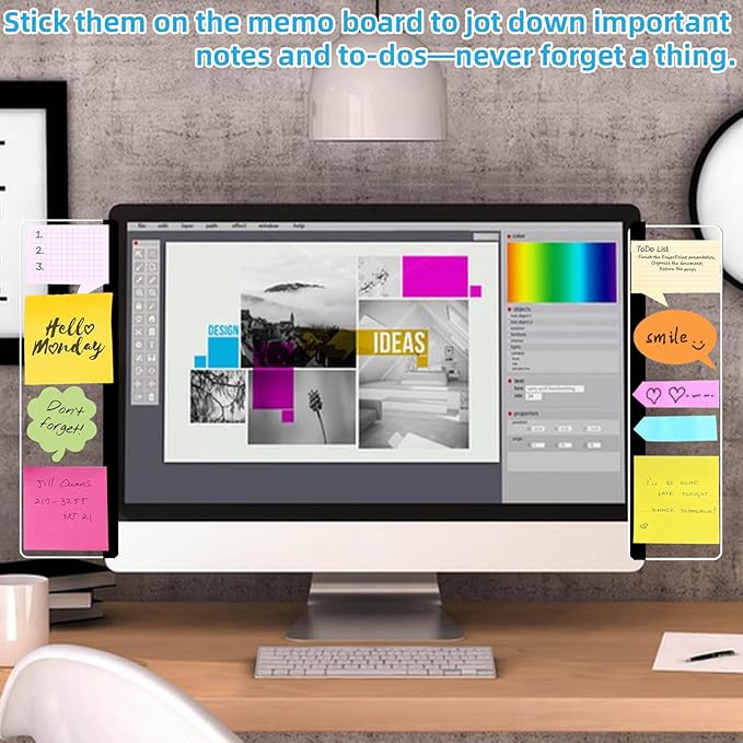 2 Pack Computer Monitor Memo Board, Acrylic Computer Monitor Sticky Note Holder, Transparent Side Panel Office Desk Organizer,Home Office Desk Accessories, Office Supplies for Women Men Computer ﻿