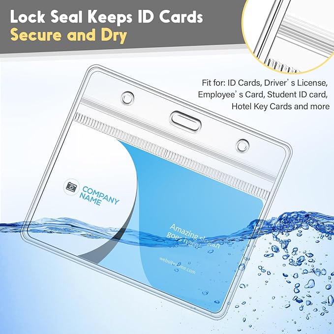 Marspark 300 Pieces Clear Plastic Horizontal Name Badge ID Card Holders with Waterproof Type Resealable Zip, 3.54 x 2.36 in, Transparent PVC Sleeve for Office Back to School Supplies