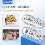ASAVI Trash & Recycle Stickers – 2-Pack Self-Adhesive Vinyl Labels, Waterproof & Durable (White, Medium 6.3 x 2.7 inches)