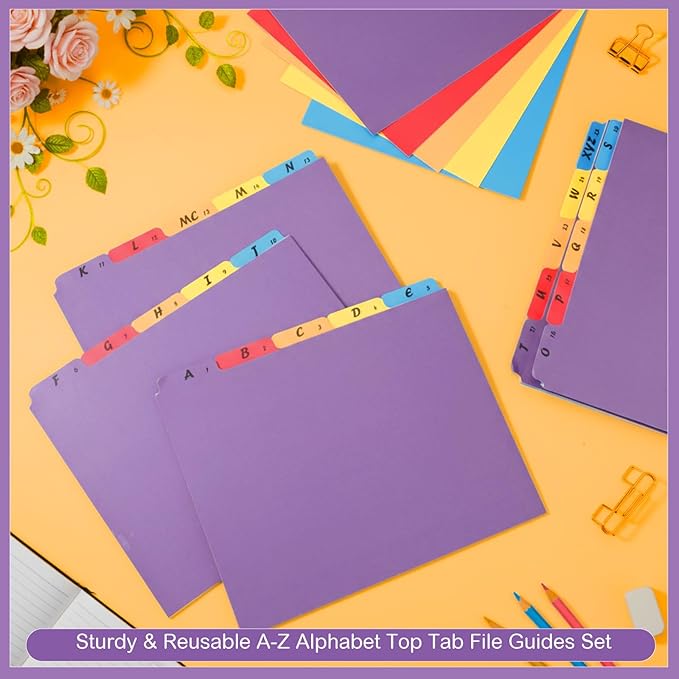 Noveread 1 Set 25 Alphabet File Dividers A-Z Tab Letter Size 1/5 Cut Tab Positions Alphabetical Number File Folder Organizer Guides Cabinet and Desk Dividers for School Office (Modern Colors)