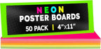 Hygloss Small Poster Board 4x11 - 50 Assorted Neon Color Poster Boards Bulk Pack - 10 Pt. Thickness Colored Poster Board Paper for Projects, Flash Cards, Signs - Posterboard Multipack 4" x 11"