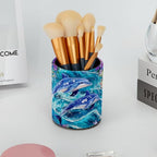Leather Pen Holder for Desk, Dolphins Flowers Pencil Cup Desktop Organizer Makeup Brush Holders Office Supplies for Home, Kids & School