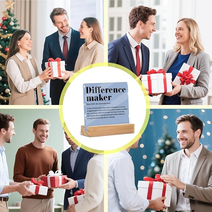 Difference Maker Gifts for Teacher Coach Mentor Boss Leader, Acrylic Sign 4x4 Inch, Appreciation Gifts for Coworkers Employee, Positive Affirmations Acrylic Sign With Wooden Stand for Desk Table Shelf