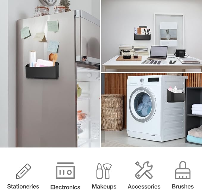 MoKo Magnetic Dry Erase Marker Holder, Widen Magnetic Marker Pen Storage for Whiteboard, Refrigerator, Locker, Laundry Storage Basket Lint Holder Bin for Dryer, Washing Machine, Black