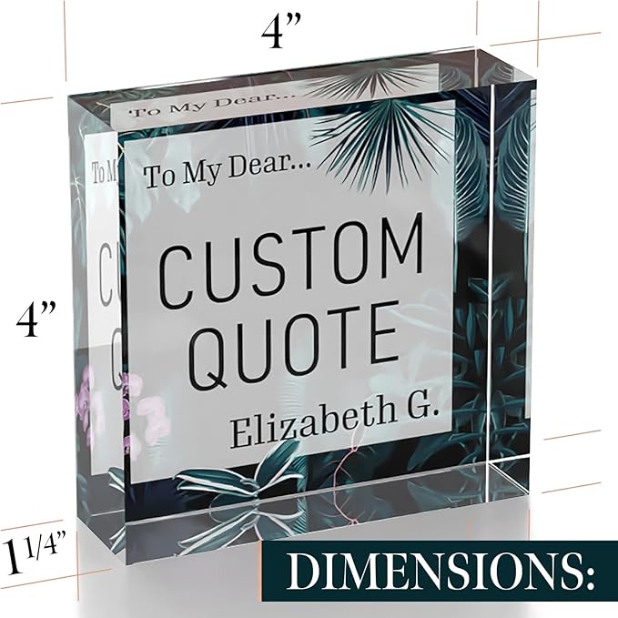 Custom Acrylic Sign Personalized, Custom Desk Name Plate, 18 Styles, (4"x4"), With Gift Box, USA Made by Acryluxe. (Bouquet)