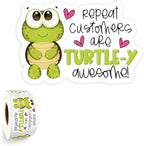 Bttwkco Cute Turtle Stickers, Repeat Customers Are The Best, 500pcs Roll, Green, Cartoon Style, Waterproof, Coated Paper, Stickers