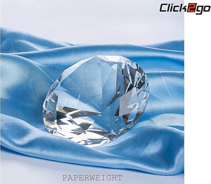 CLICK2GO 3” / 80 mm Clear Diamond Heart Shaped Glass Crystal Paperweight – Home Office Decor & Valentine's Day Gift Wedding Favors Centerpieces Decoration with Gift Box