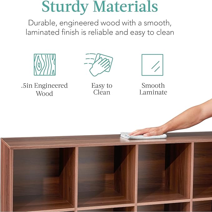 Best Choice Products 8-Cube Storage Organizer, 13.5in Shelf Opening, Bookcase, Display Shelf, Customizable w/ 2 Removable Back Panels – Walnut