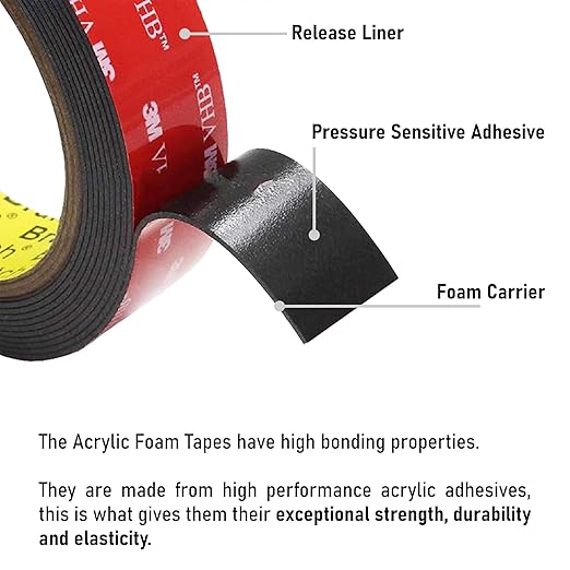 CANOPUS Double Sided Tape, 5952 Heavy Duty Mounting Tape, Strong Bond & Weatherproof Seal Strip for Automotive Mounting, Picture and Photo Frame, Poster, Craft, 1 in x 15 ft, Black, Made in USA