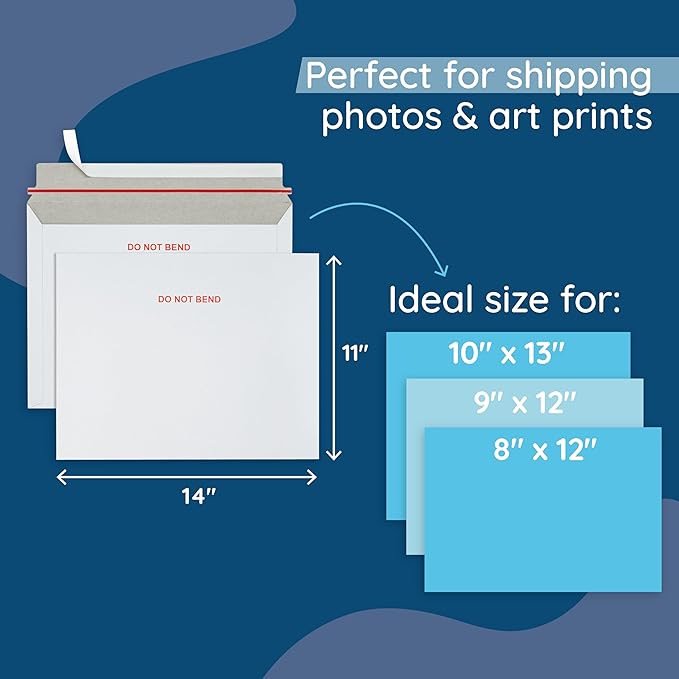 Blue Summit 50 Pack Photo Mailer 11x14 Cardboard Envelopes, Do Not Bend Rigid Mailers, Cardboard Envelopes for cards, For Paper Document, Photos, Pictures, and Magazine