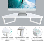TEAMIX 26 inch White Triangle Monitor Stand Riser, Desktop Corner Shelf with Metal Leg Wood Computer Stand with Storage Laptop Riser Office Organization
