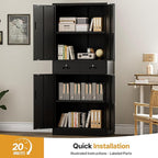 TaskStorz Metal Storage Cabinet, 71" Garage Storage Cabinet with 2 Locking Drawers and 2 Adjustable Shelves, Black Tool Cabinet, Lockable File Steel Cabinet for Home, Office, Gym, School