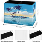 Famame Tropical Island Palm Trees Pencil Holder for Desk, Leather Desktop Container Pen Cup Storage Study Table Pen Organizer Makeup Brush Holder for Classroom Office Home
